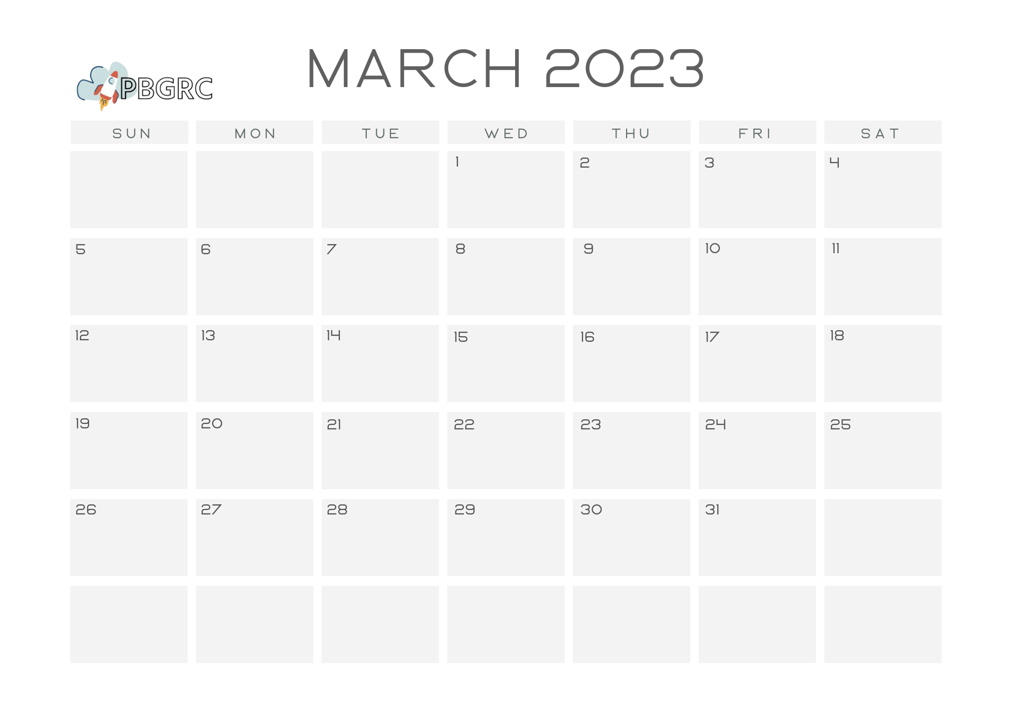 Blank calendar of March 2023