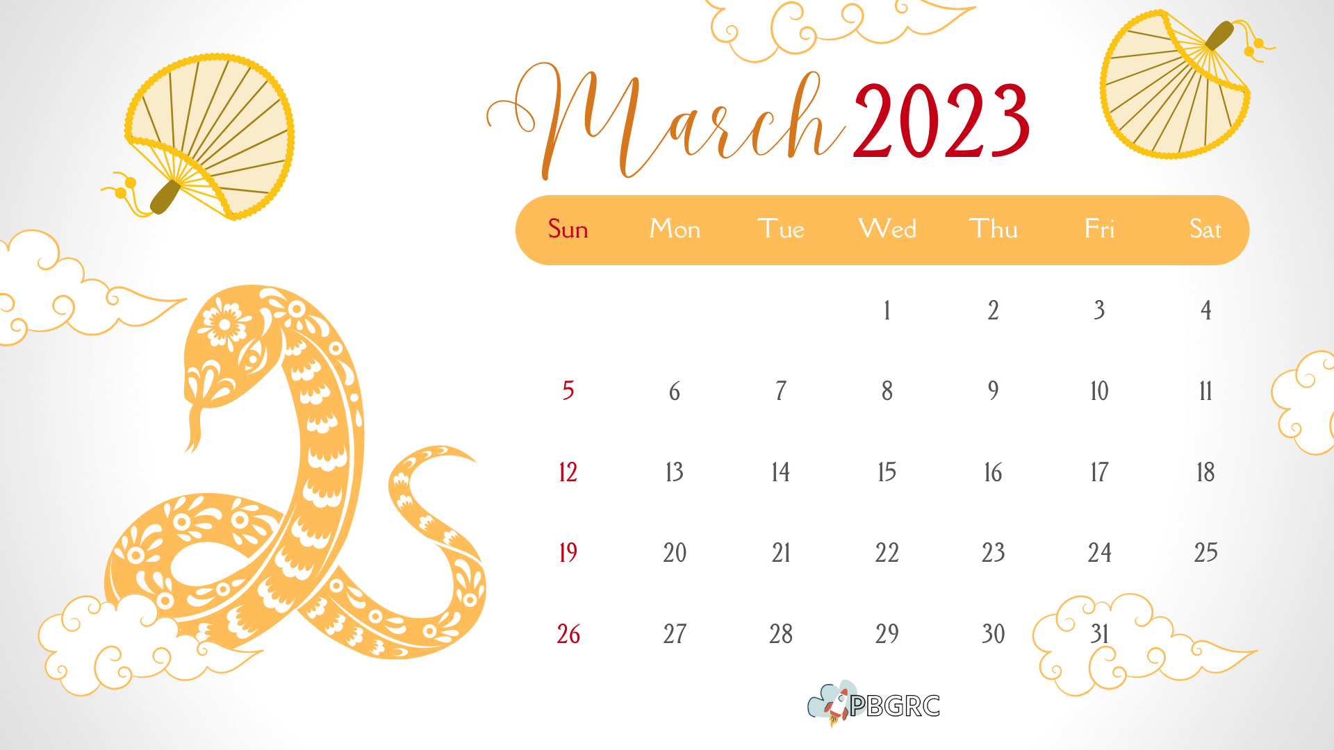 Chinese March 2023 Calendar
