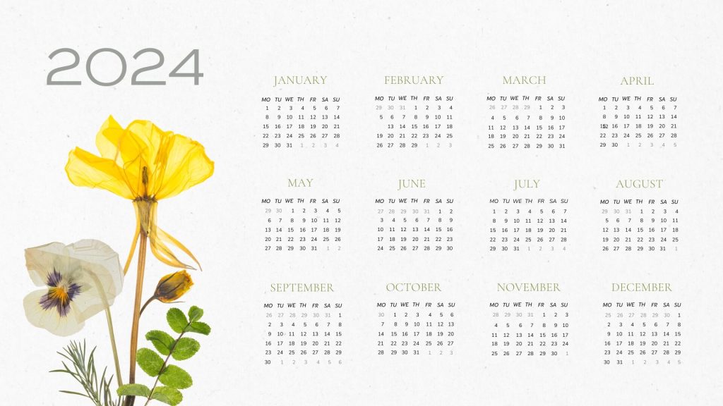 Clean Floral 2024 Yearly Calendar Template