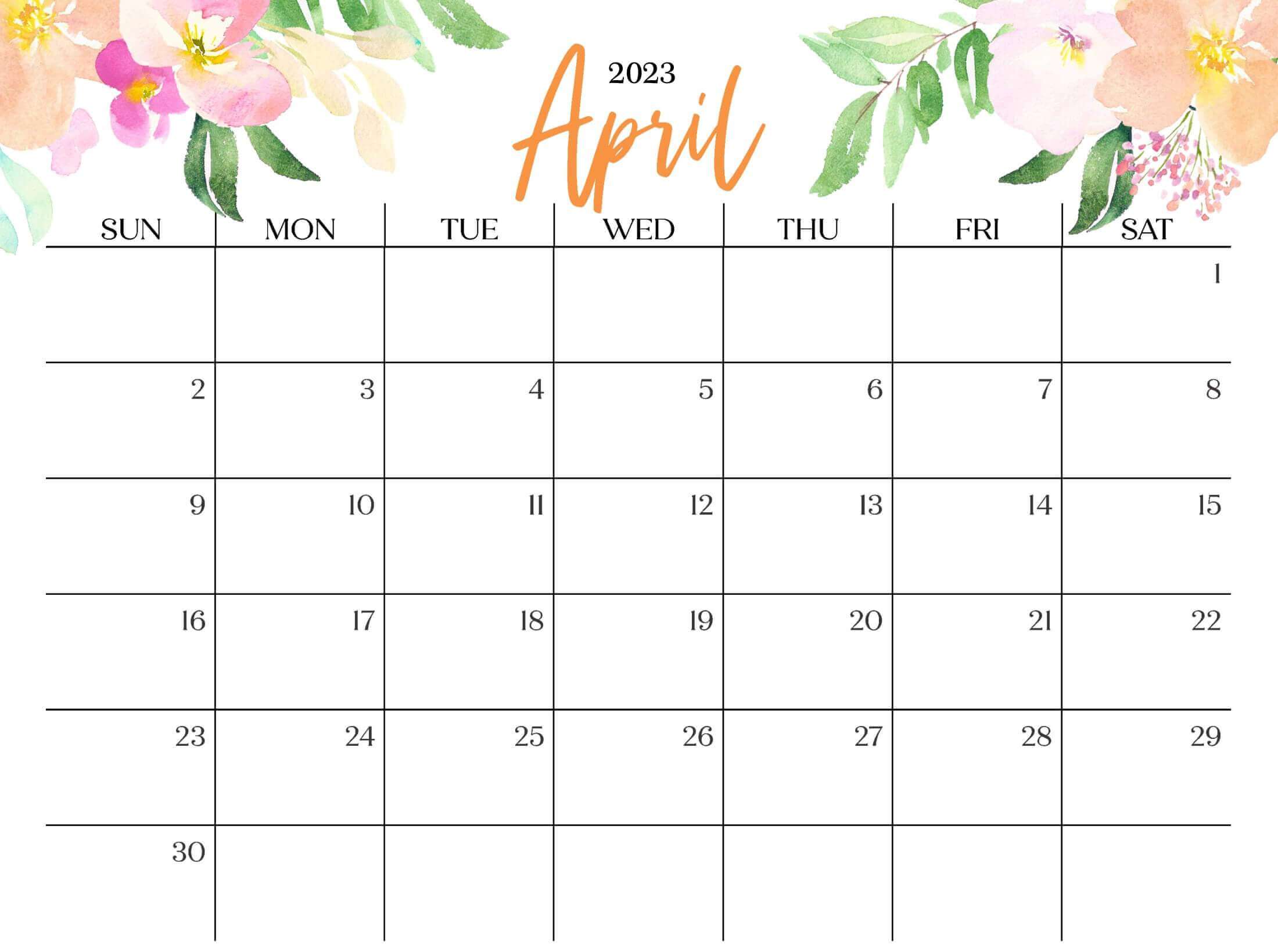 Cute April 2023 Calendar Multi Flower