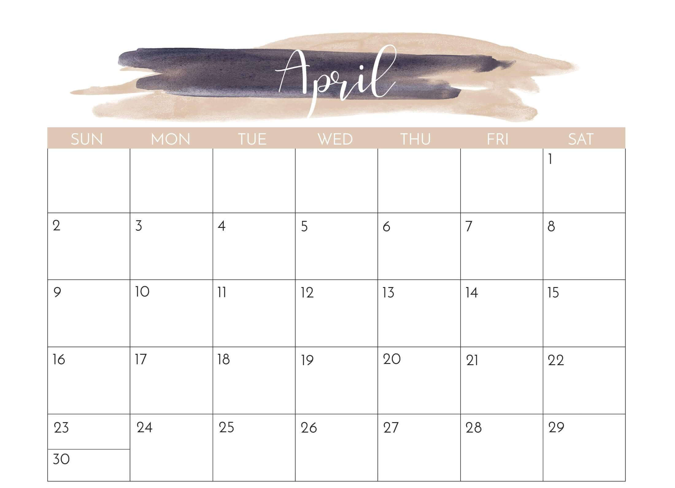 Cute April 2023 Calendar Printable Water Color