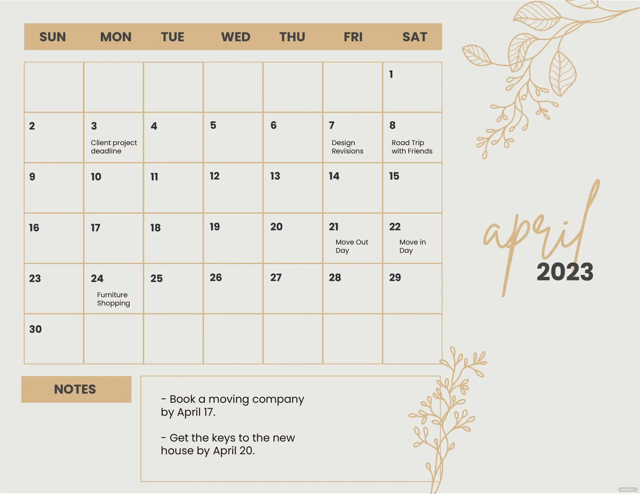 Cute April 2023 Calendar With Holidays