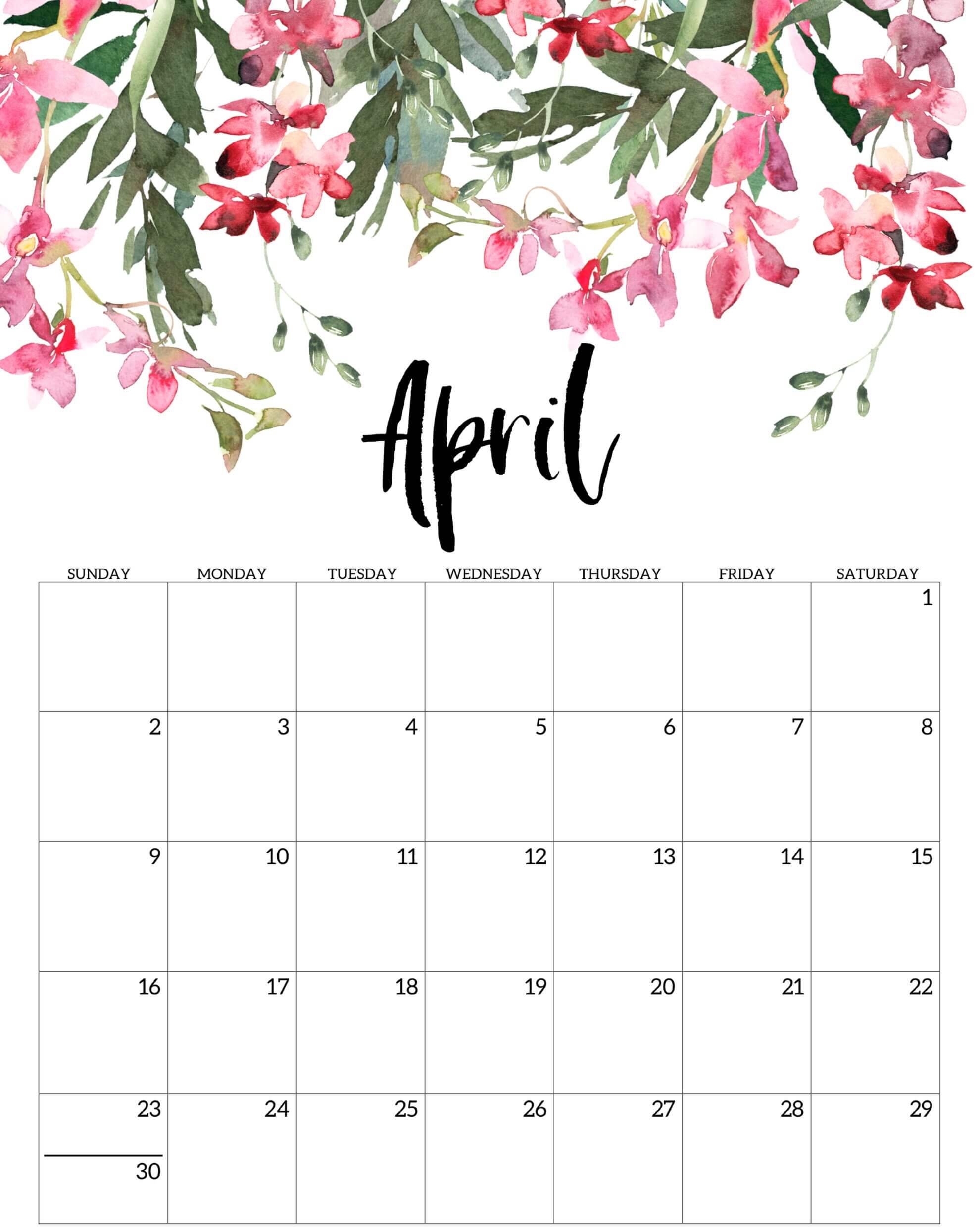 Cute April 2023 Floral Calendar