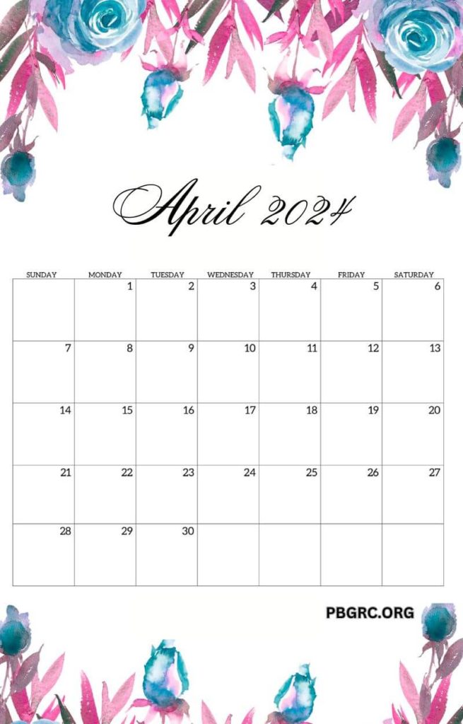 Cute April 2024 Calendar Floral