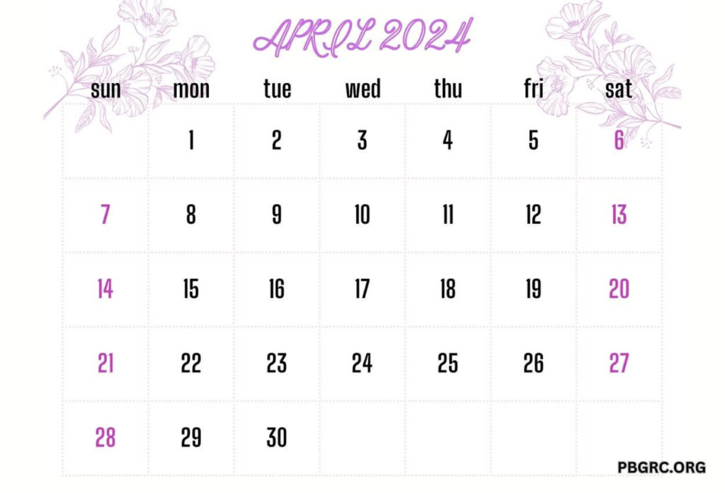 Cute April 2024 Floral Calendar
