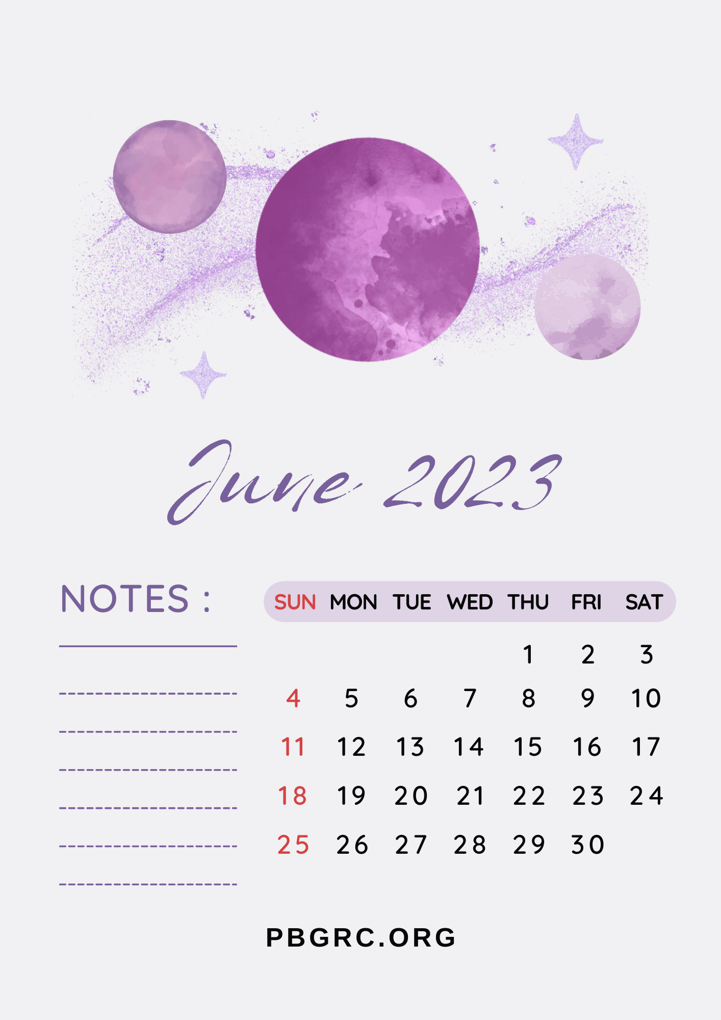 Cute Decorated June 2023 Calendar