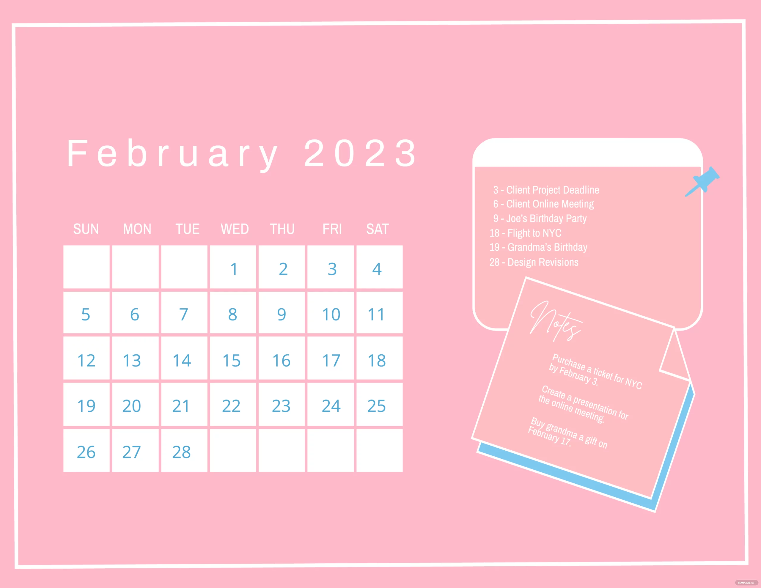Cute February 2023 Calendar Template