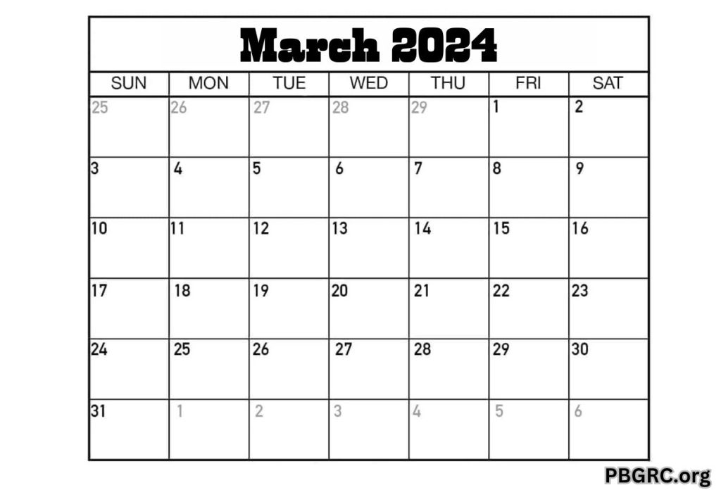 Editable Blank March Calendar 2024 Templates