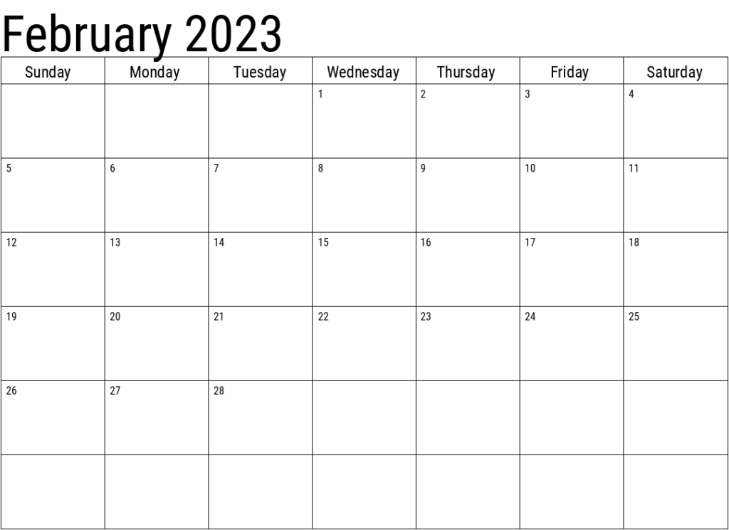 Editable February Calendar Printable 2023