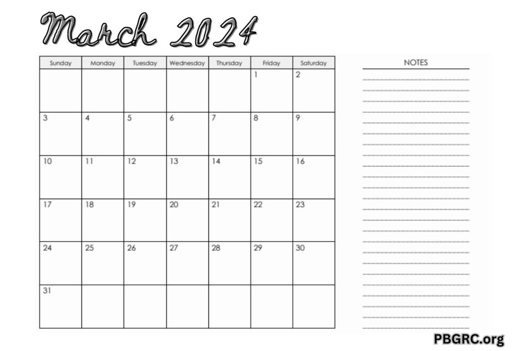 Editable March 2024 Calendar Template