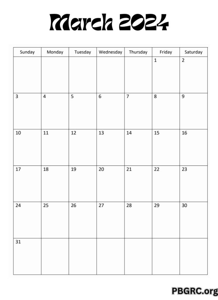 Editable March Calendar 2024 PDF