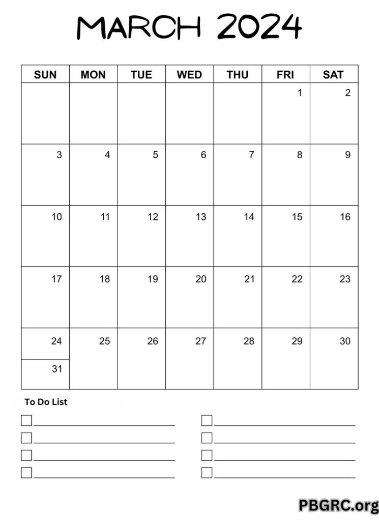 Editable March Calendar 2024 With Notes