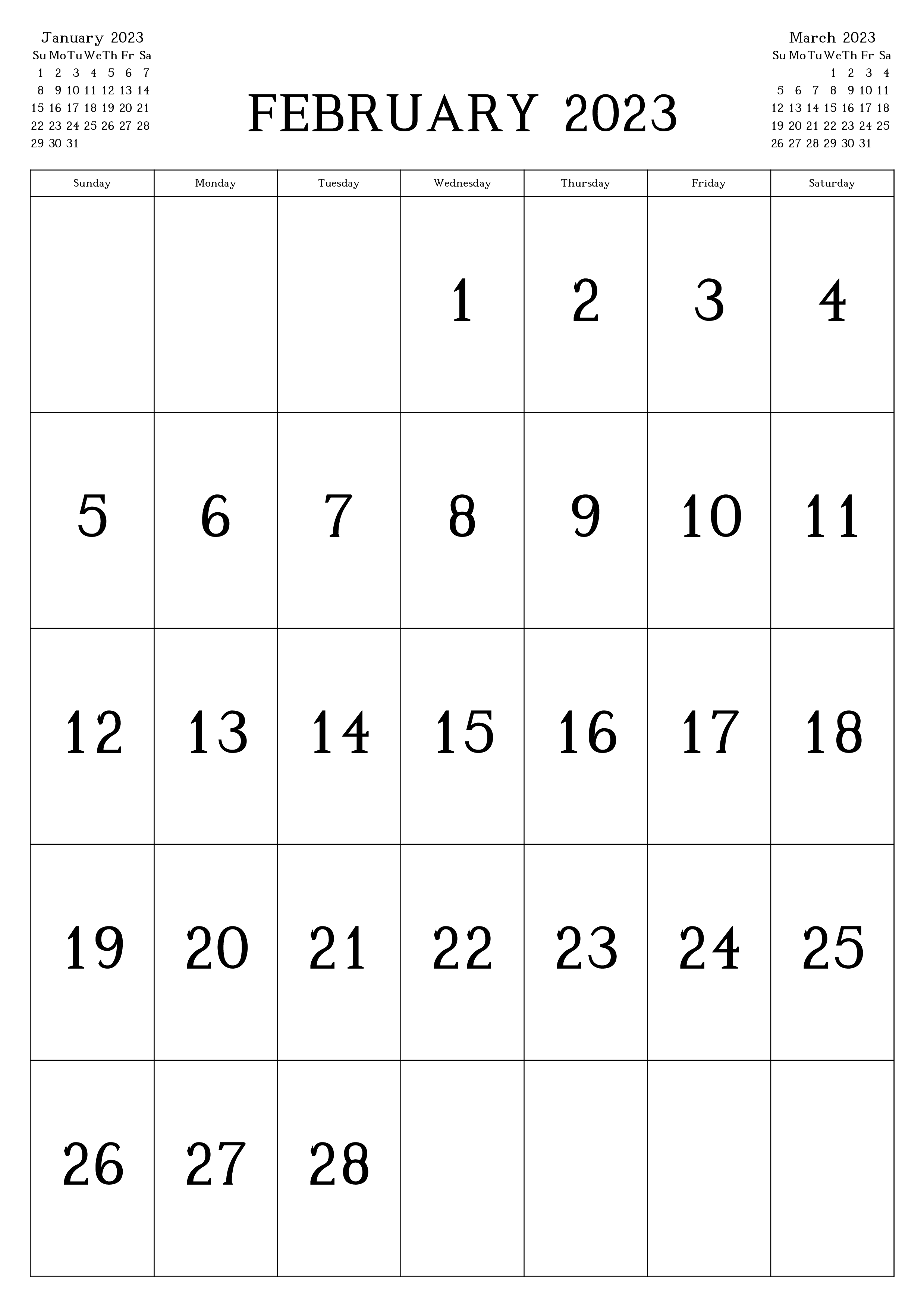 February 2023 Calendar Excel