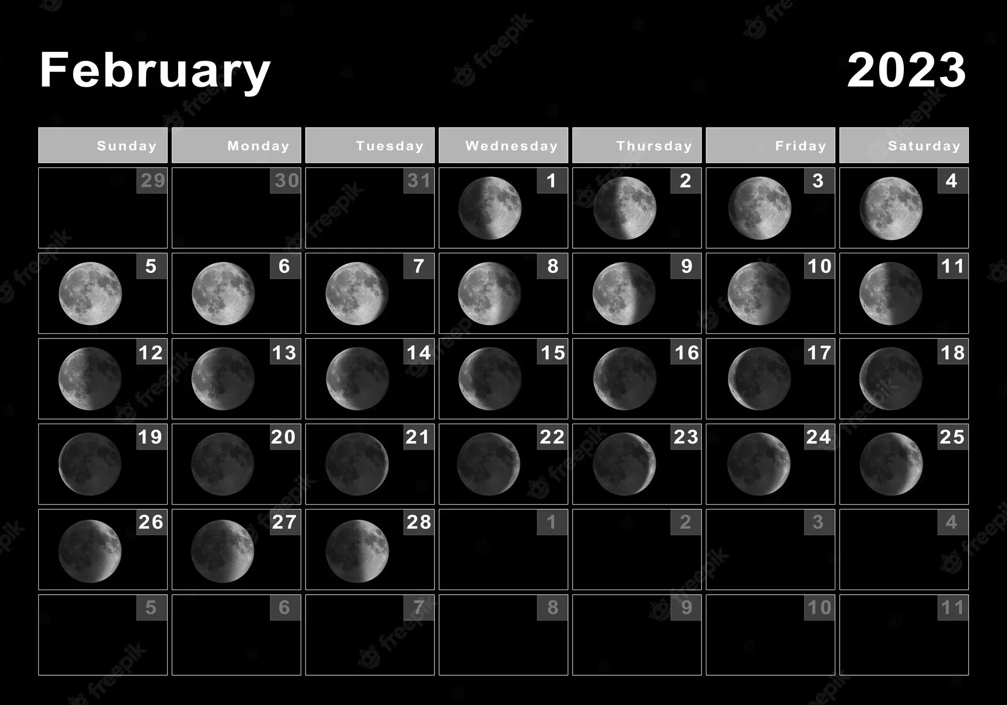 February 2023 Calendar Moon Phases Templates