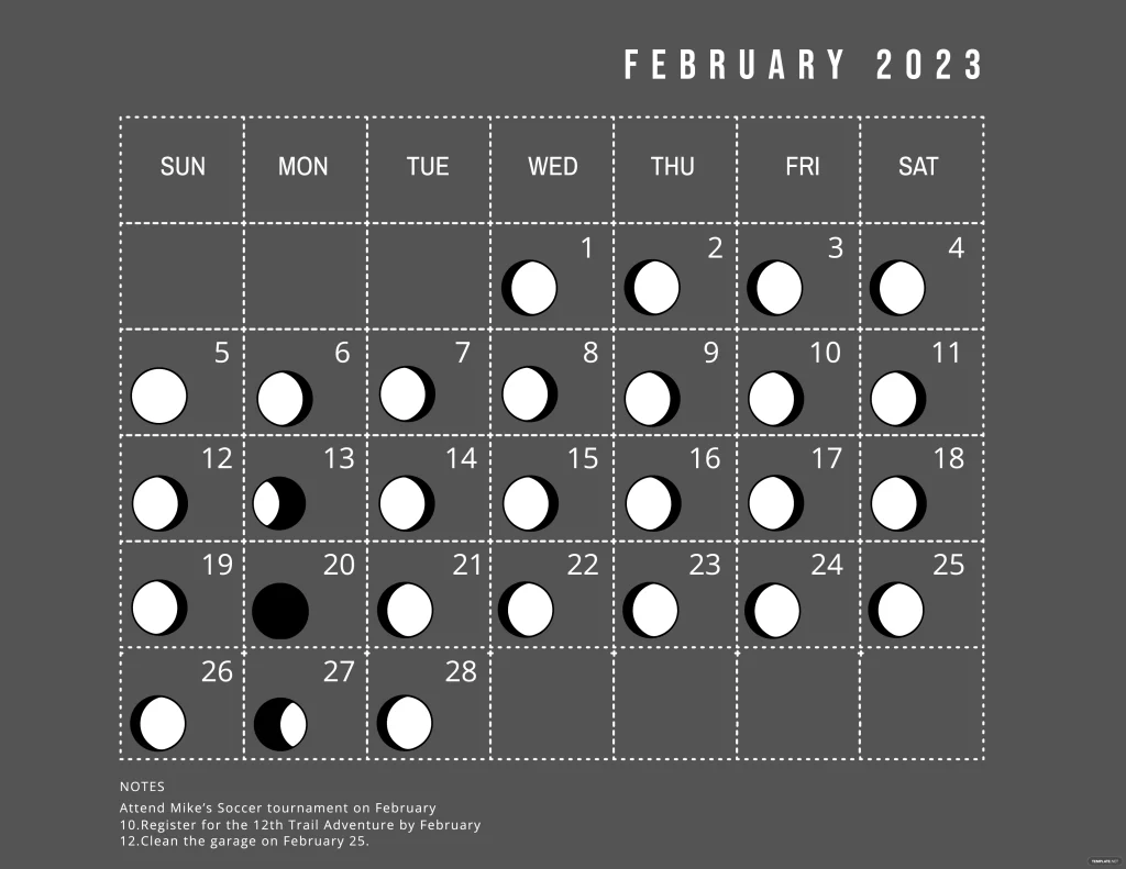 February 2023 Calendar Template With Moon Phases