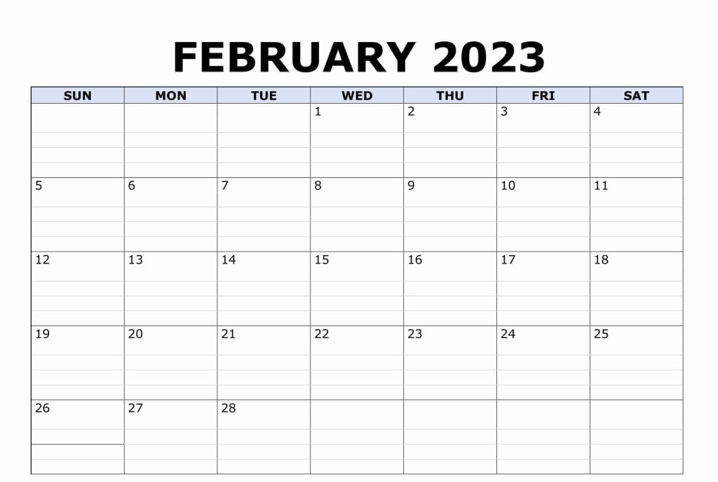 February 2023 Calendar with Gridlines