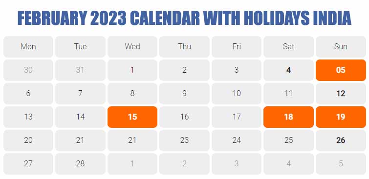 February 2023 Central Government Holidays Calendar