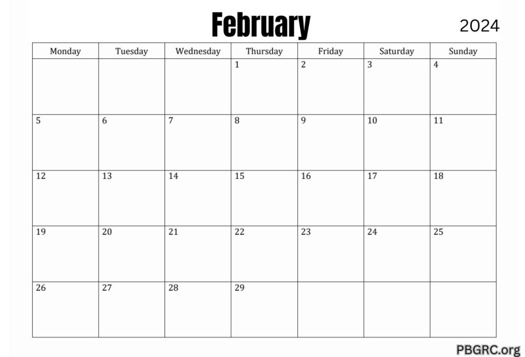 February 2024 Calendar Blank Page