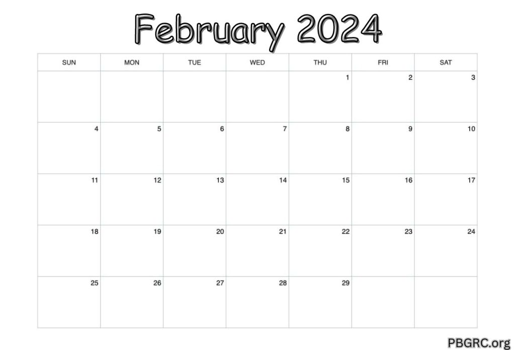 February 2024 Calendar Blank Word