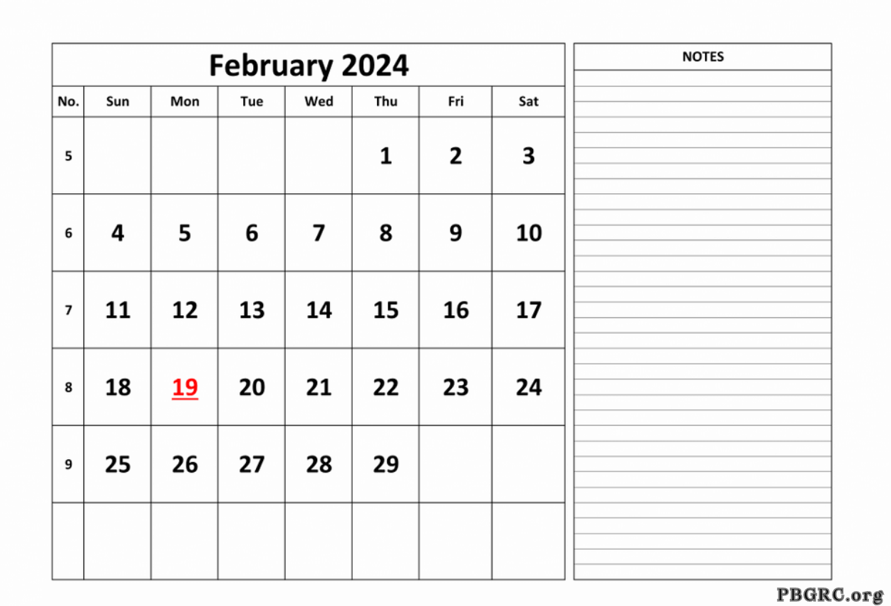 February 2024 Calendar Fillable