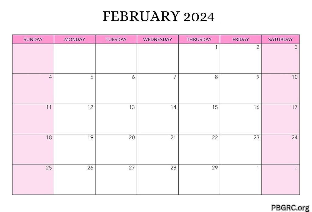 February 2024 Calendar Printable Editable