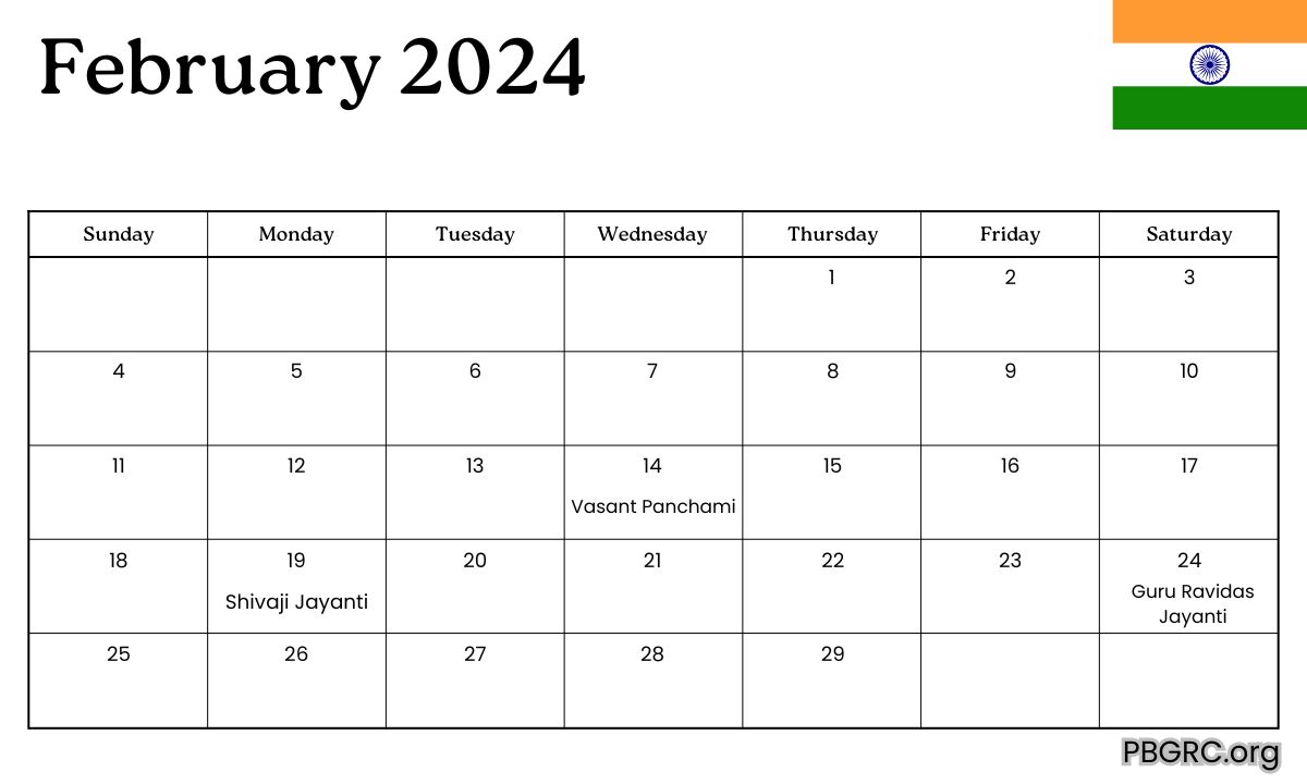 February 2024 India Calendar