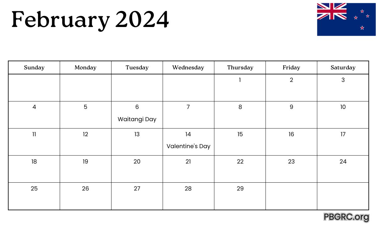 February 2024 New Zealand Calendar
