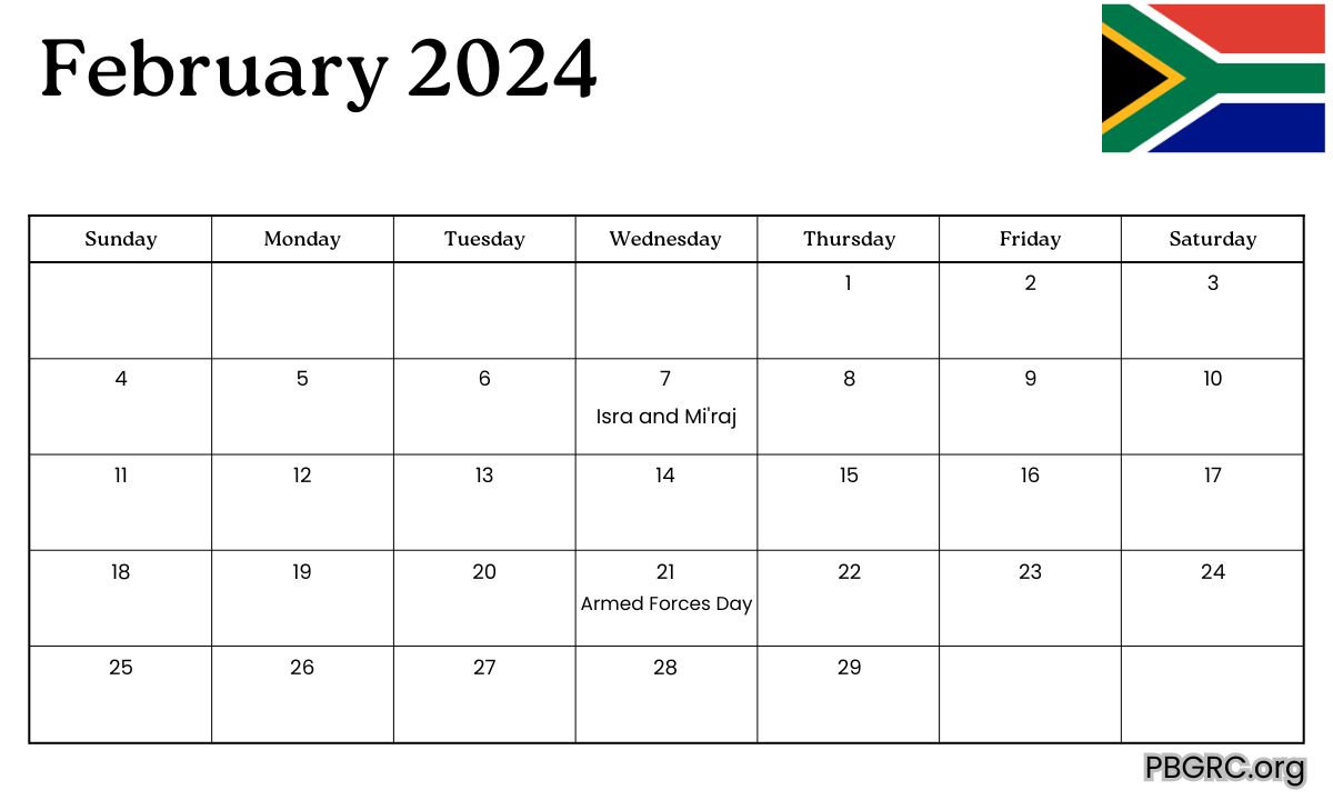February 2024 South Africa Calendar