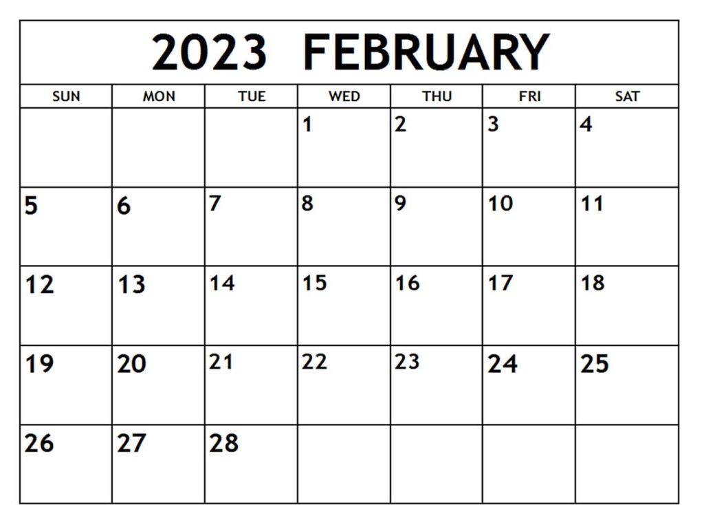February Calendar 2023 Template