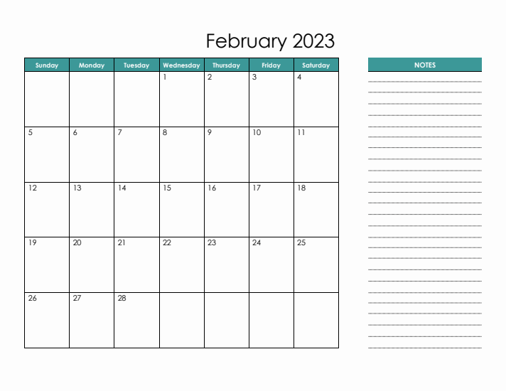 Fillable February 2023 Calendar PDF