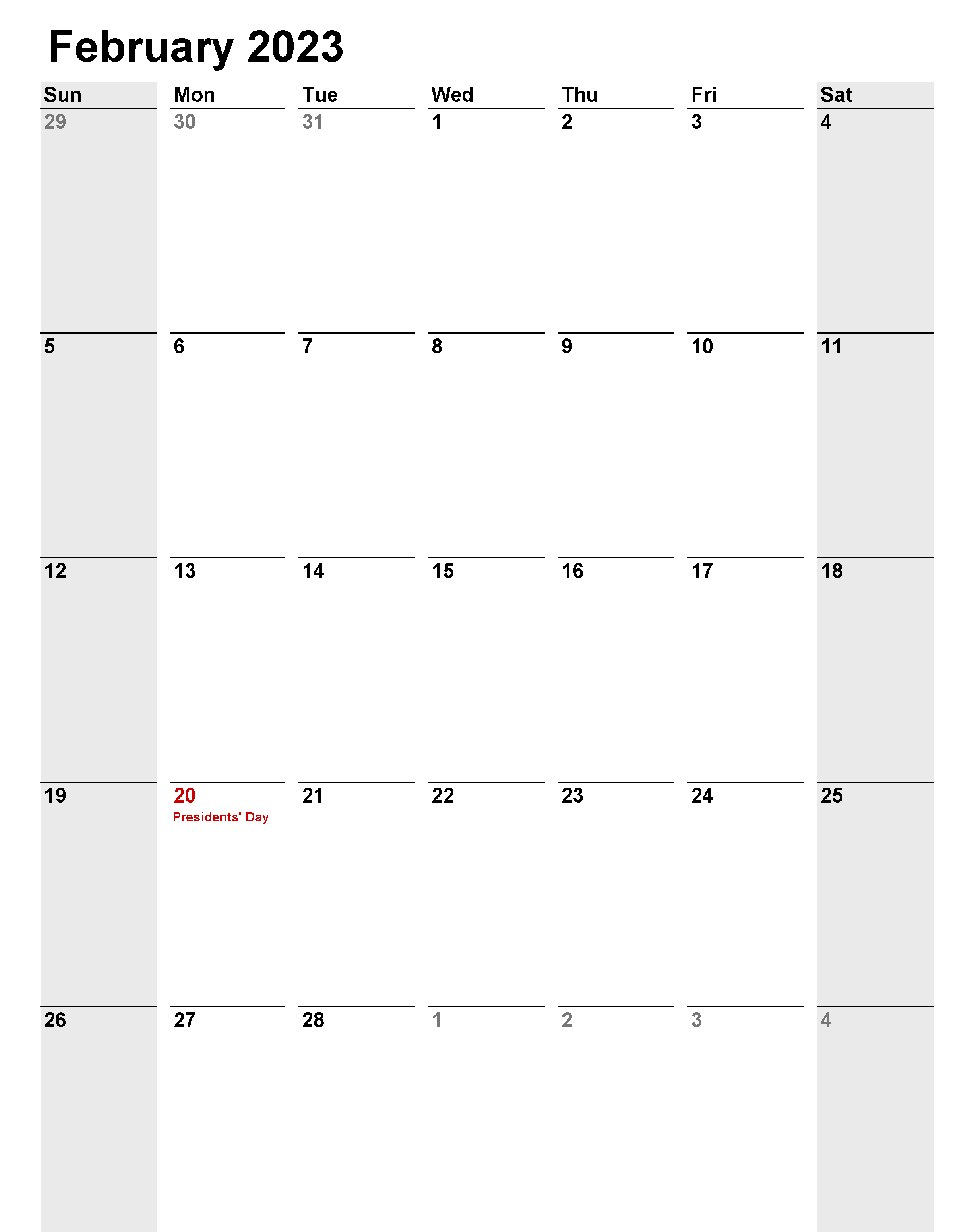 Fillable February 2023 Calendar Portrait