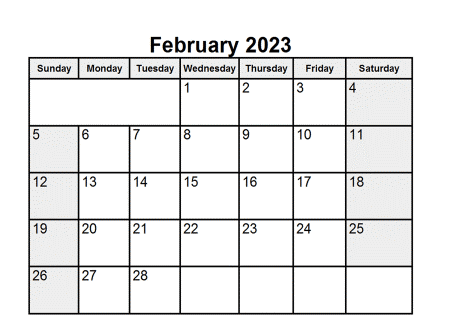Fillable February 2023 Calendar Templates