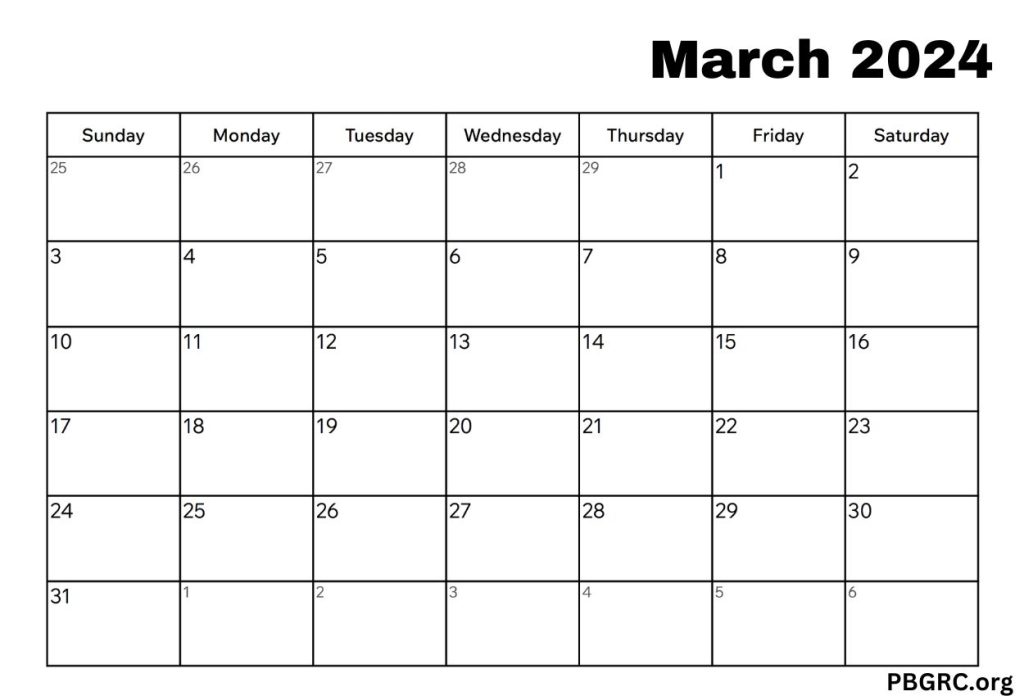 Fillable March 2024 Blank Calendar