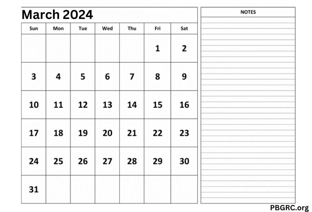 Fillable March 2024 Calendar Excel