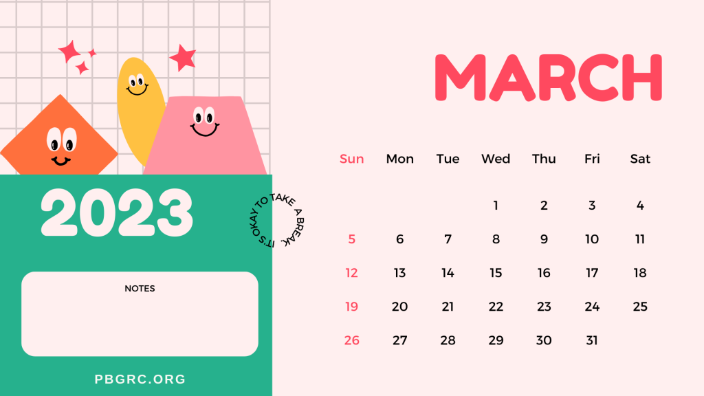 Fillable March Calendar 2023 With Notes