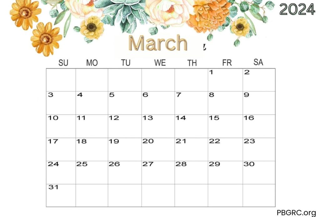 Floral 2024 March Calendar