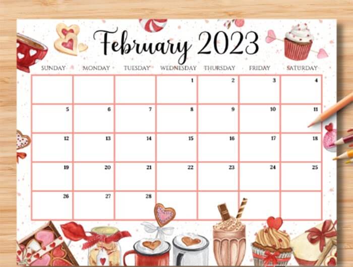 Floral February 2023 Calendar Cute