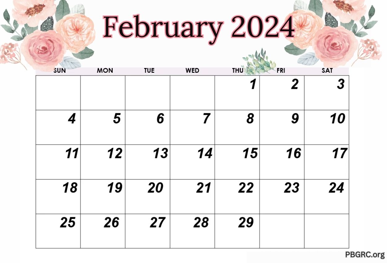 Floral February 2024 HD Calendar