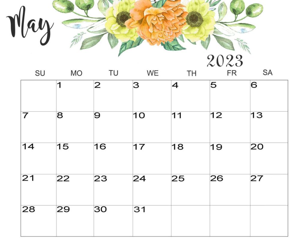 Floral May 2023 Calendar Cute