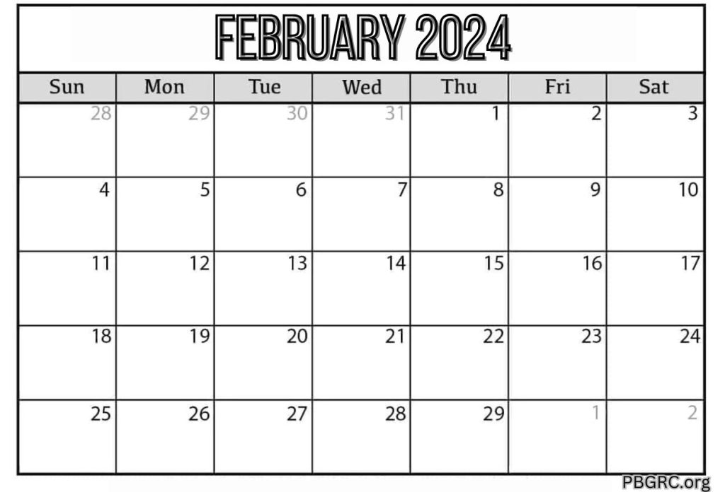 Free 2024 February Calendar Blank Page
