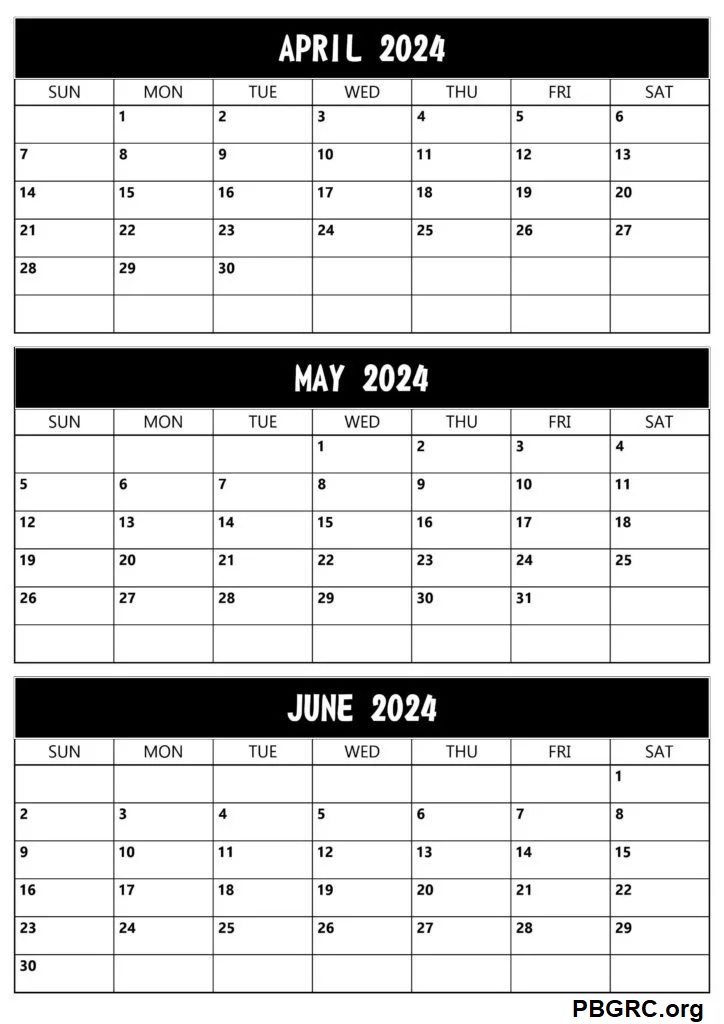 Free April May June Calendar 2024 Template