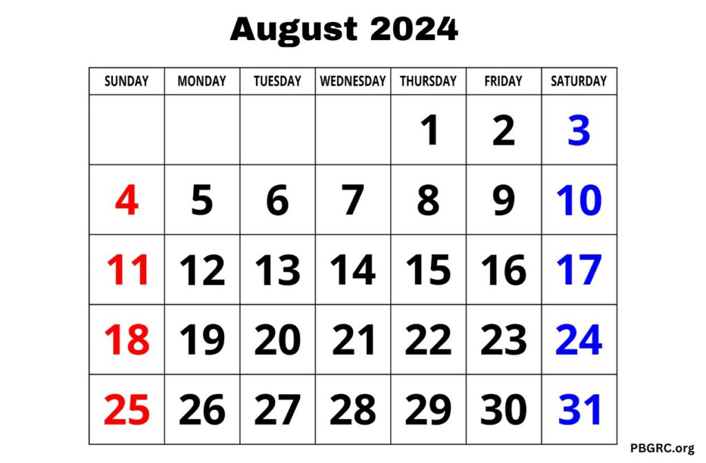 Free August 2024 Calendar PDF