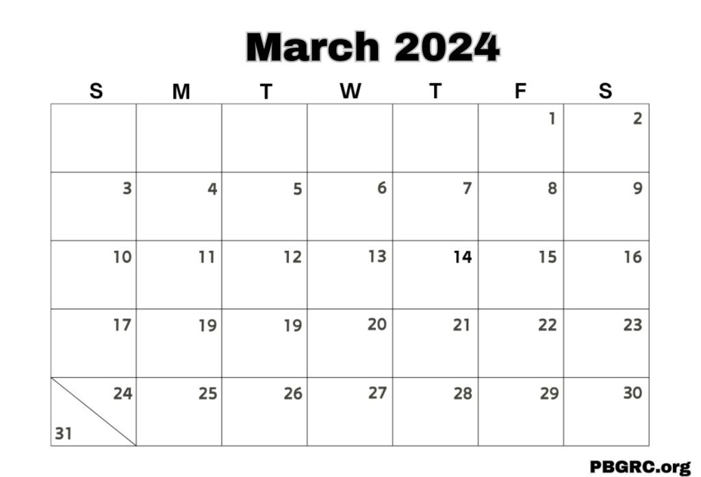 Free Calendar for March 2024 Word