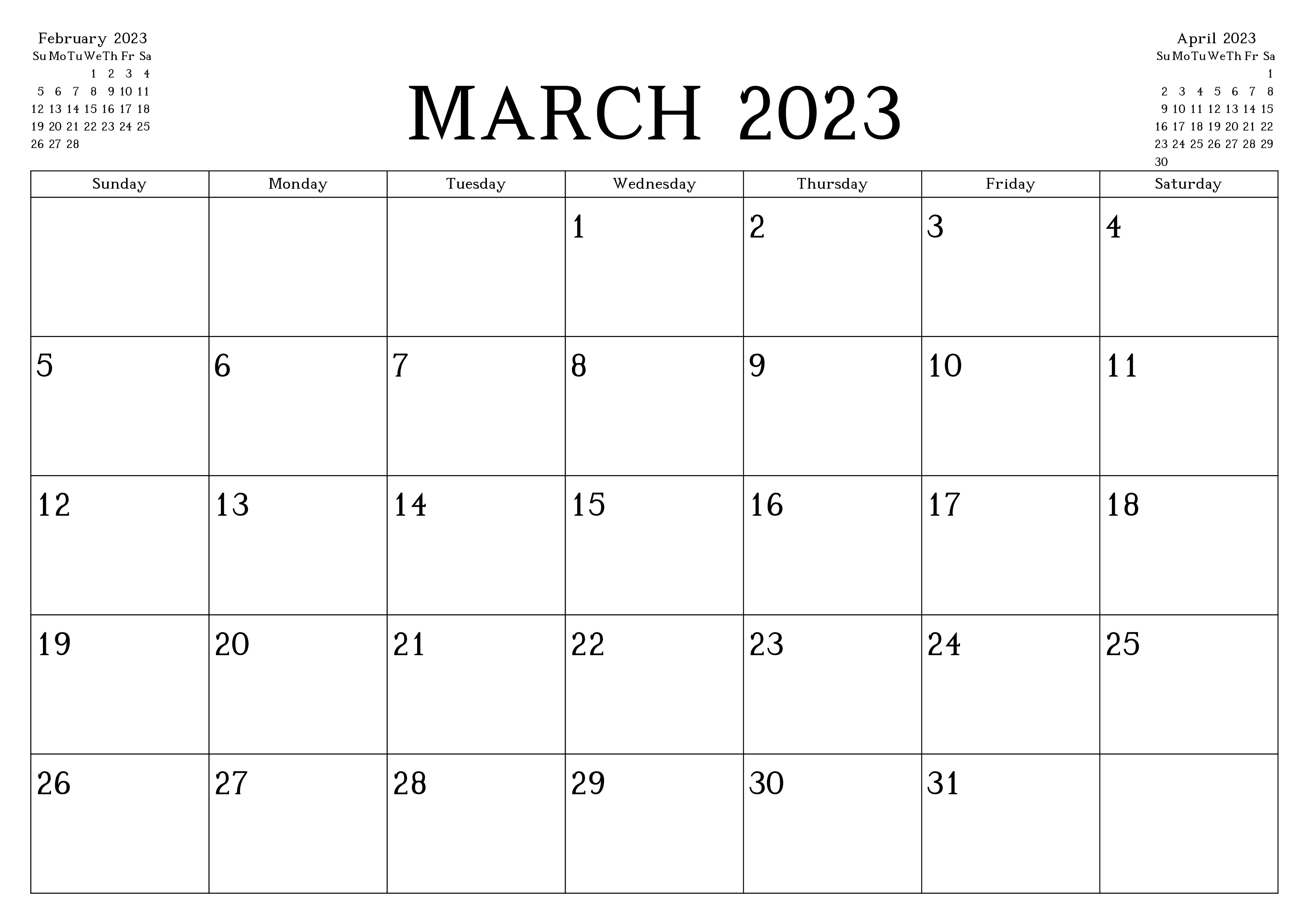 Free Editable March 2023 Calendar