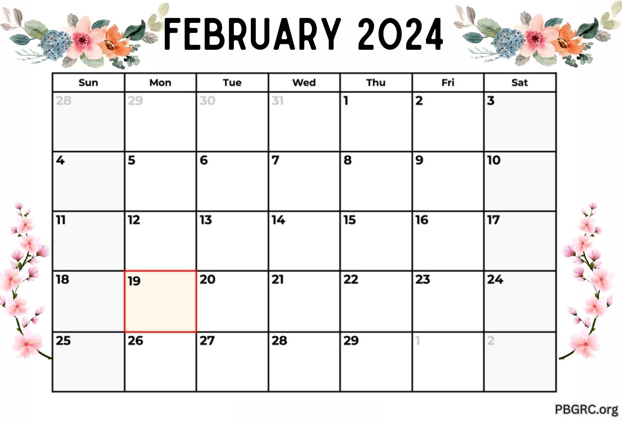 Free February 2024 Floral Calendar
