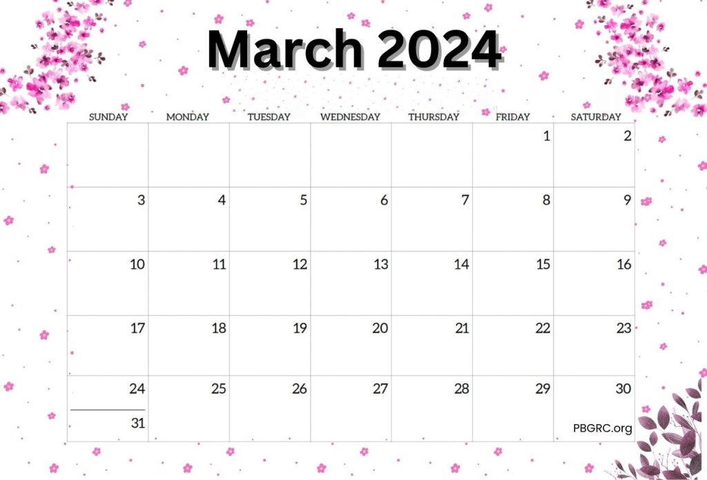 Free Floral March 2024 Calendar