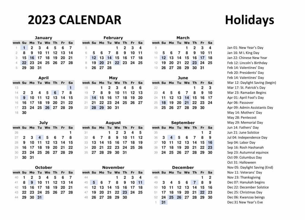 Free Printable 2023 Calendar Template