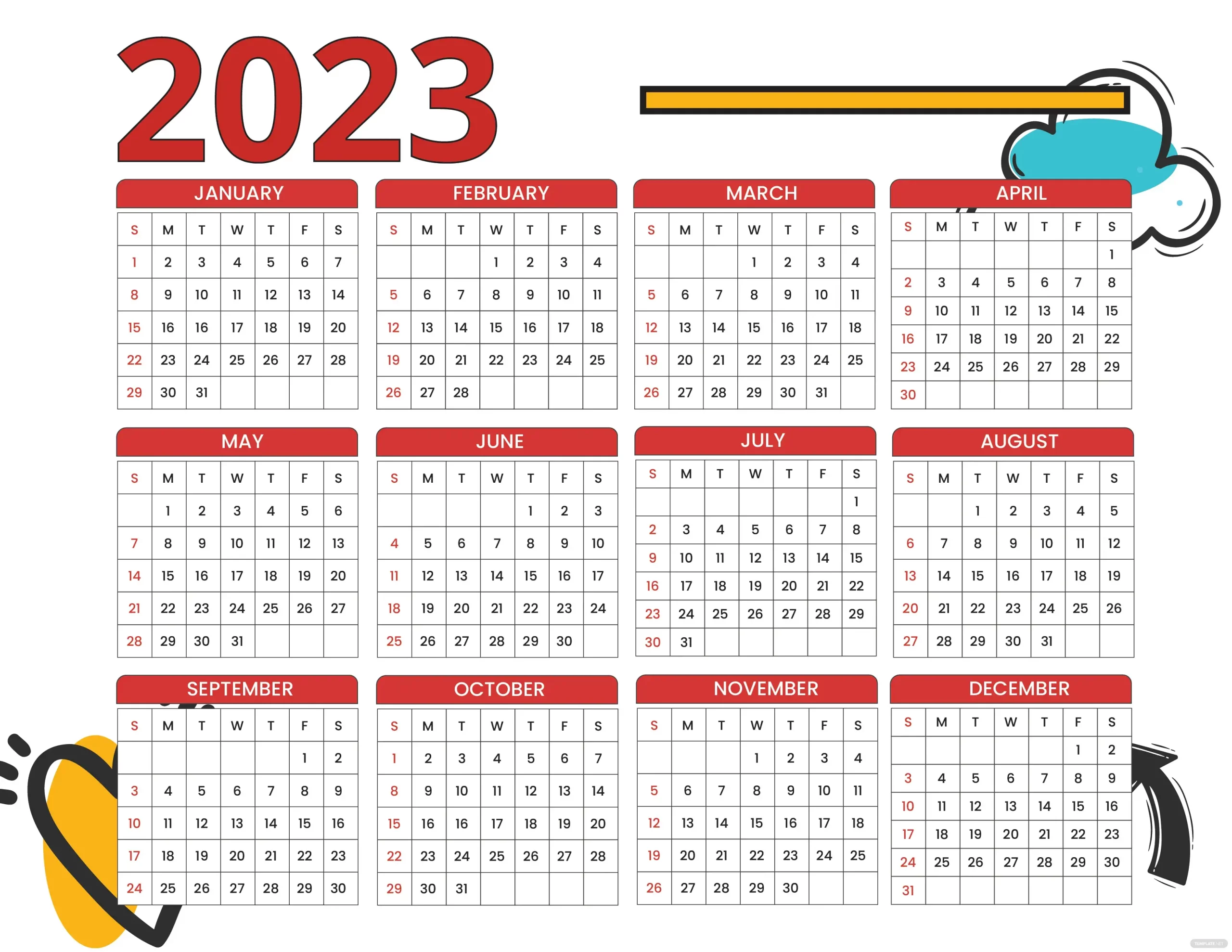 Free Yearly 2023 Calendar Templates