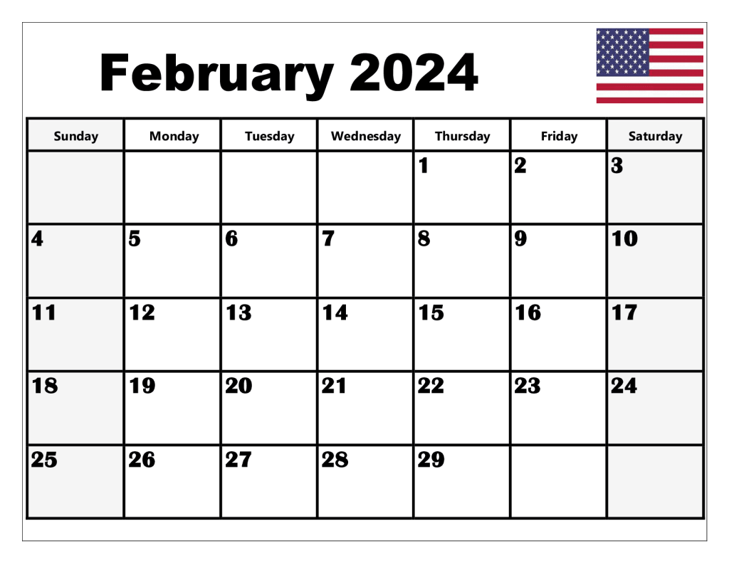 Free printable February 2024 calendar with holidays and notes