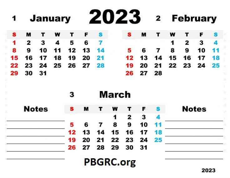 January February March Calendar 2023 Template